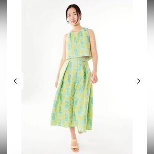 Abbey Glass Eden Skirt Ava Top Set 2 Piece Green Sunflower Sz XS Midi Tank